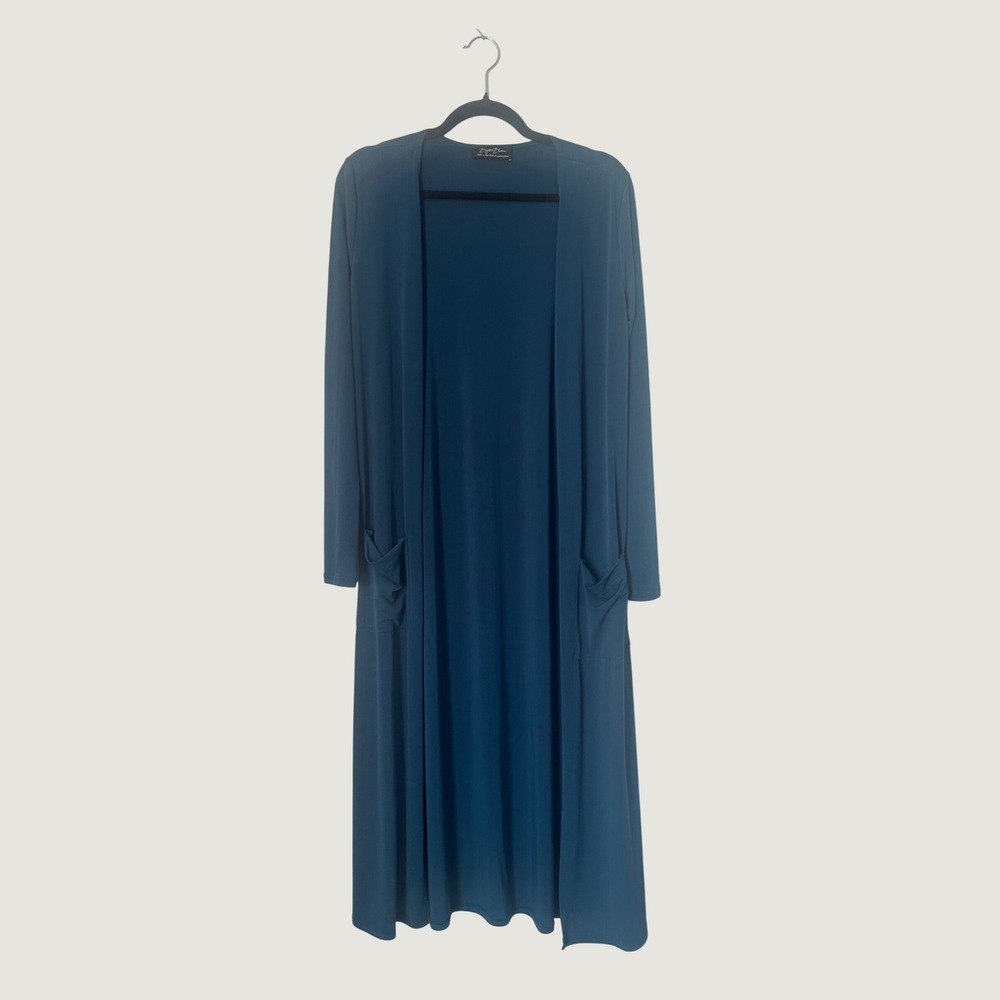 Brigitte Brianna Duster Cardigan Women Small Teal Blue Transitional Layering